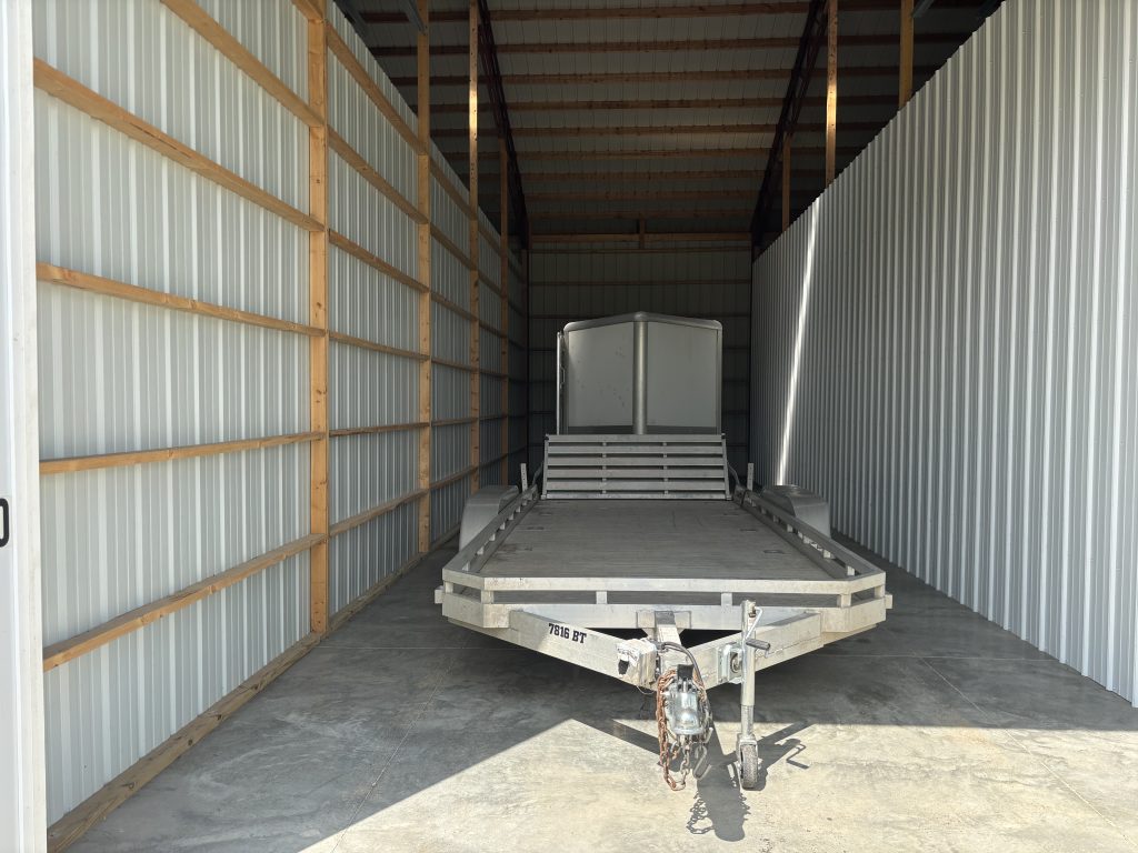 trailer in storage unit. At Glenwood RV & Storage in Glenwood, MN